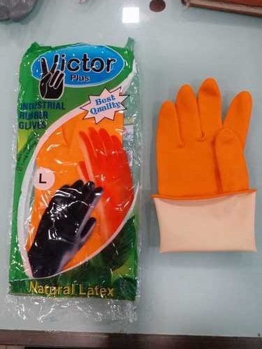 Orange And Black Natural Latex Industrial Rubber Hand Gloves