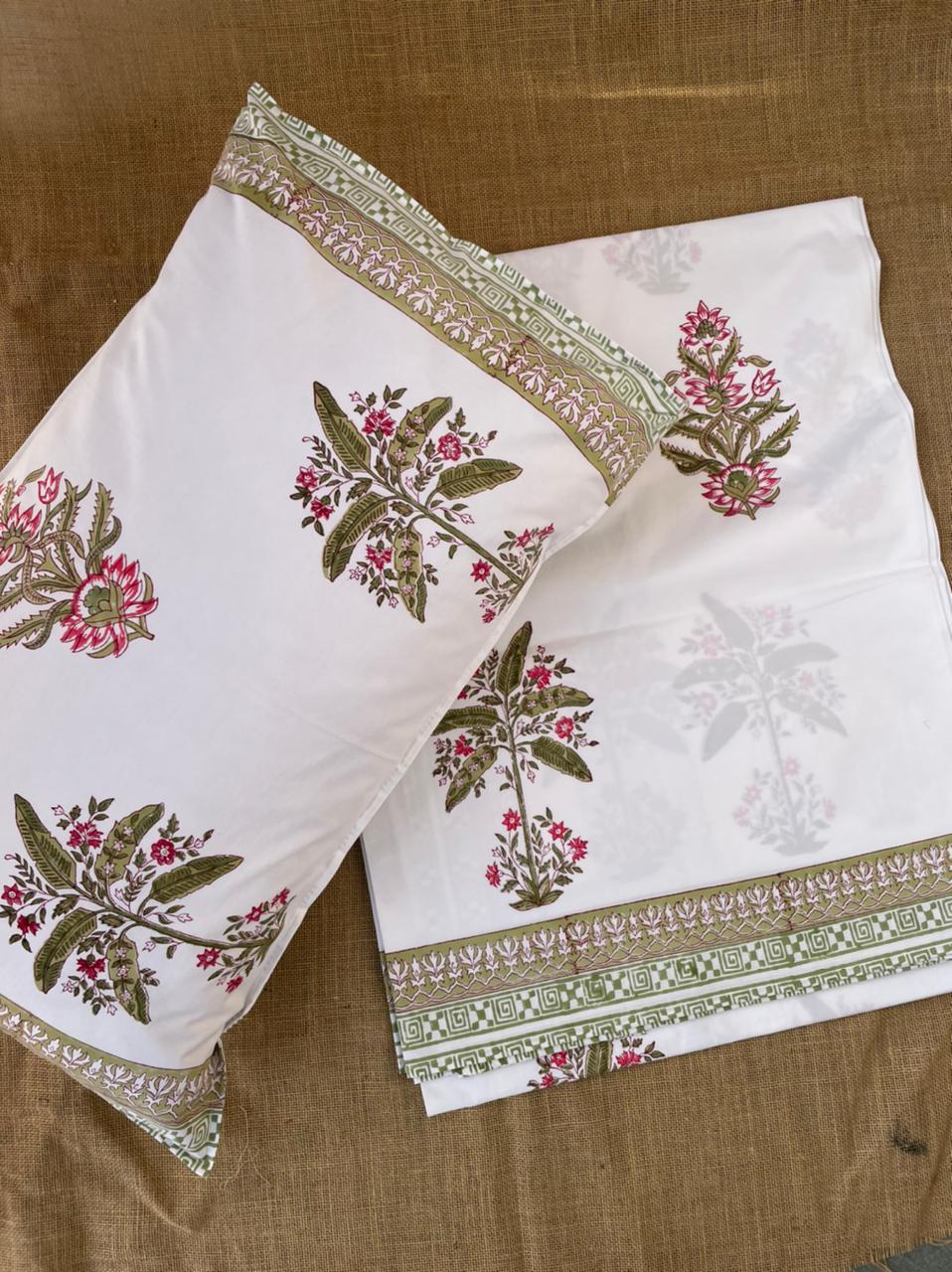 Floral Block Printed Bed Sheet