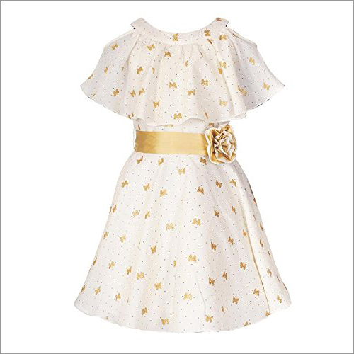 Girls Printed White Frock