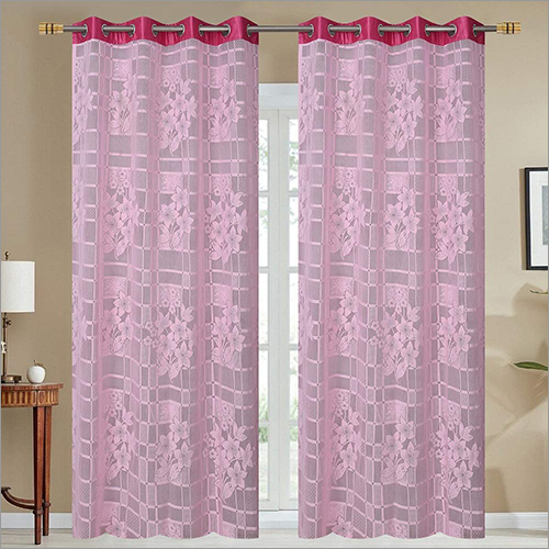 Flower Print Pink Net Curtains