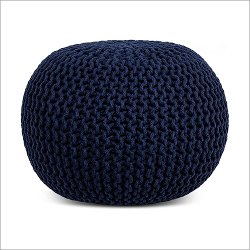 Cotton Knitted Blue Pouf