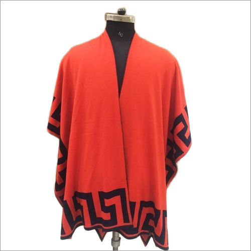 Orange And Black Ladies Printed Poncho