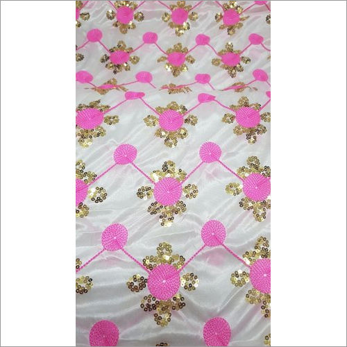 Pink And White Embroidery Polyester Mandap Fabric - Color: Multicolor