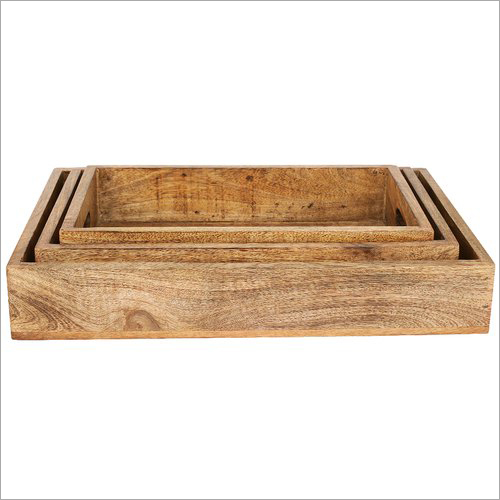 Wooden Trays (Set of Three) Natural By ANYTHING N EVERYTHING RETAIL