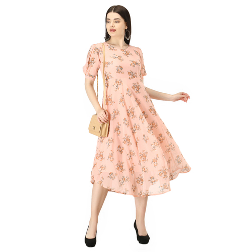 Ladies Orange Color Short Floral Dress