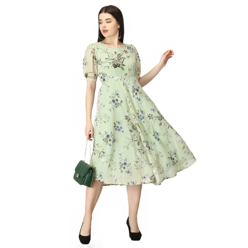Ladies Light Green Color Short Floral Dress