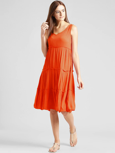 Ladies Orange Color Sleeveless Dress