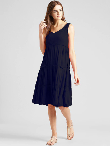 Ladies Navy Blue Color Sleeveless Dress