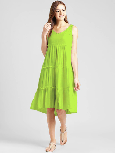 Ladies Light Green Color Sleeveless Dress