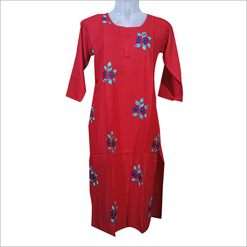 Washable Ladies Floral Print Red Kurti