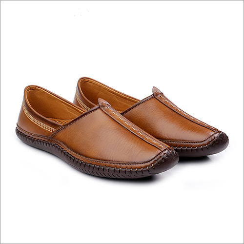 Mens Tan Synthetic Leather Ethnic Shoes Heel Size: Flat