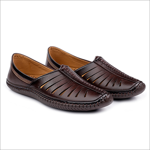 Mens Brown Pure Synthetic Leather Ethnic Shoes