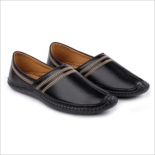 Black Synthetic Leather Ethnic Shoes Heel Size: Flat