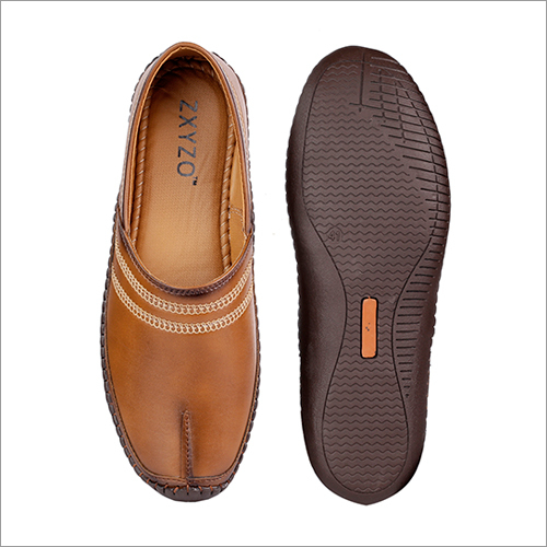 Mens Tan Synthetic Leather Ethnic Shoes