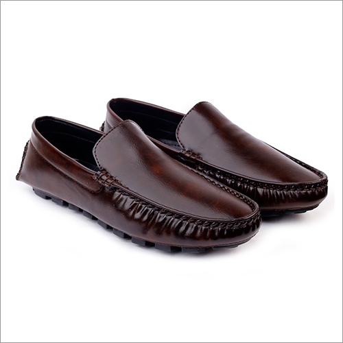 Mens PVC Brown Fly Knitted Loafer Shoes
