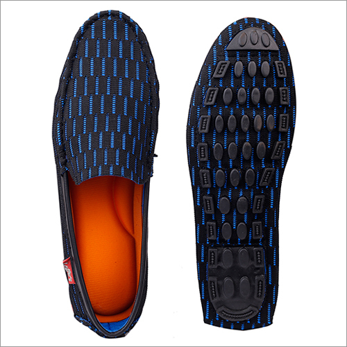 Mens PVC Blue Fly Knitted Loafer Shoes