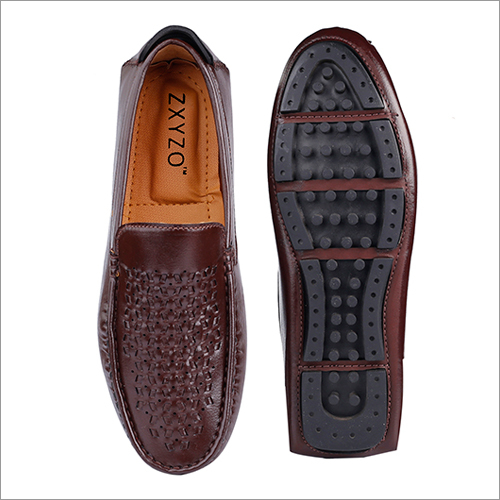 Mens PVC Brown Fly Knitted Casual Loafer Shoes