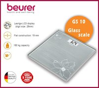 Weighing Scale Beurer GS-10 Glass Bathroom Scale with Easy-to-read LCD display, Overload Indicator,180 kg Capacity.