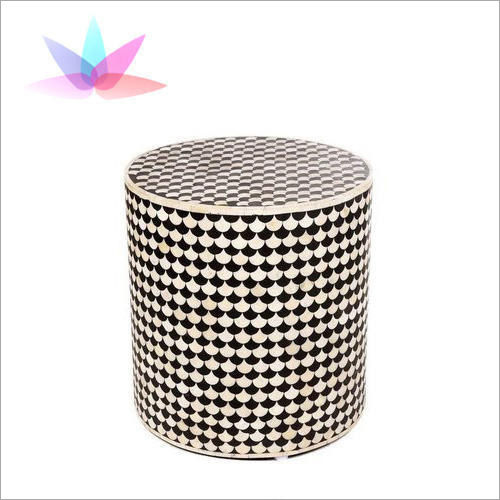 Bone Inlay Round Bedside Tables
