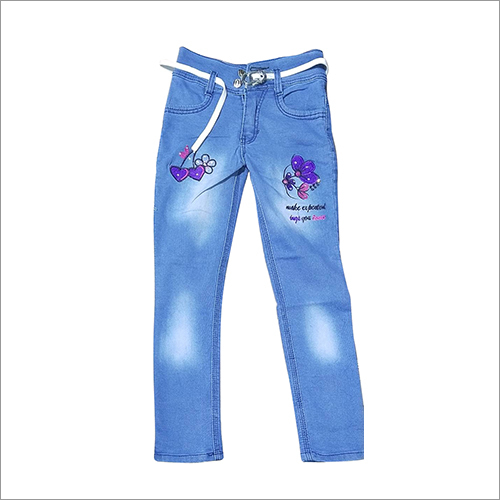 Washable Girls Printed Light Blue Jeans