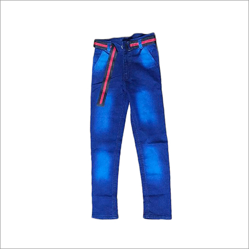 Washable Kids Slim Fit Blue Plain Jeans
