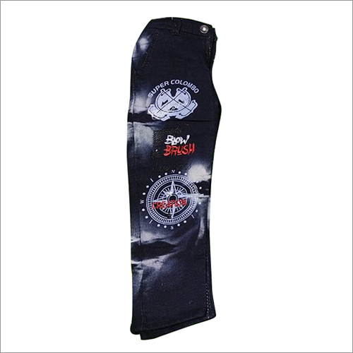 Washable Kids Denim Black Printed Jeans