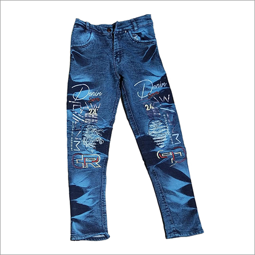 Blue Kids Comfortable Printed Jeans