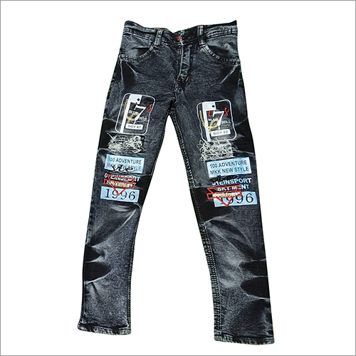 Black Kids Comfort Fit Printed Jeans