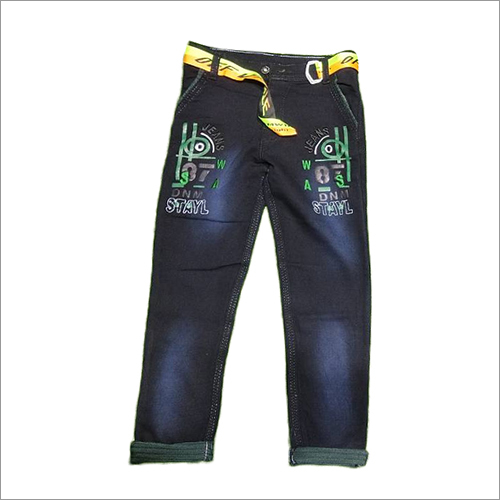 Blue Kids Party Wear Printed Jeans
