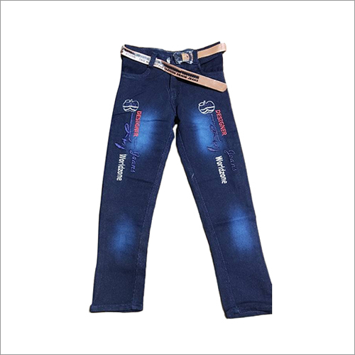 Kids Denim Blue Printed Jeans - Cotton Blend , Washable | Perfect for Rainy, Spring, Summer, and Winter Seasons