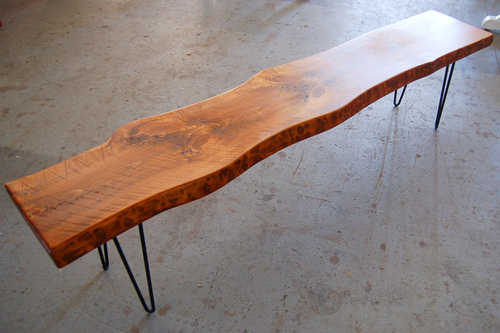 Iron Hairpin legs  live Edge Wooden Top Bench