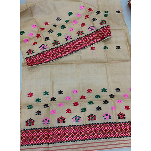Skin Colour Assam Printed Silk Sarees