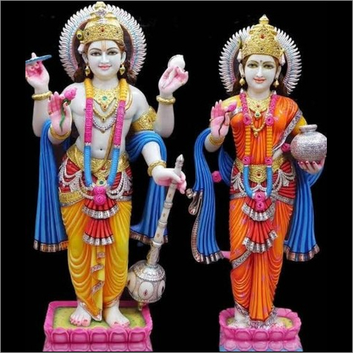 4 Feet Marble Vishnu Lakshmi Statue