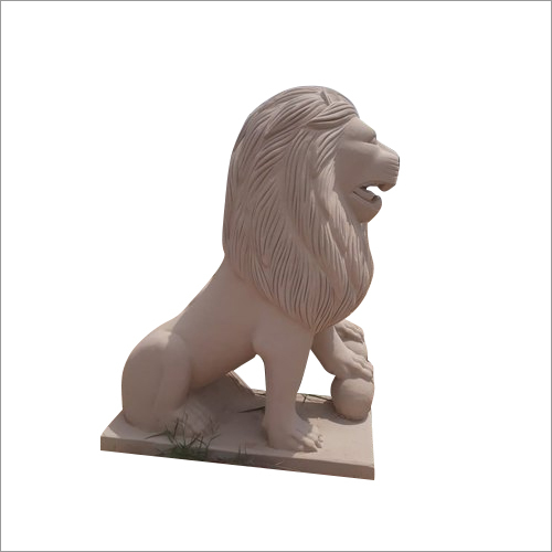 Sculpture 3 Feet Red Stone Marble Lion Statue