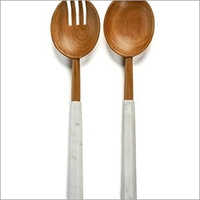 Wooden and Steel Salad Server Spoon Set - Wooden Body, Metal Accents | Various Sizes Available, Perfect for Kitchen Use
