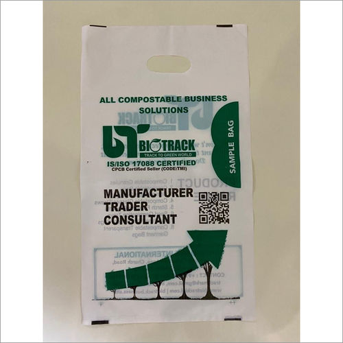 White And Green D Cut Compostable Bag