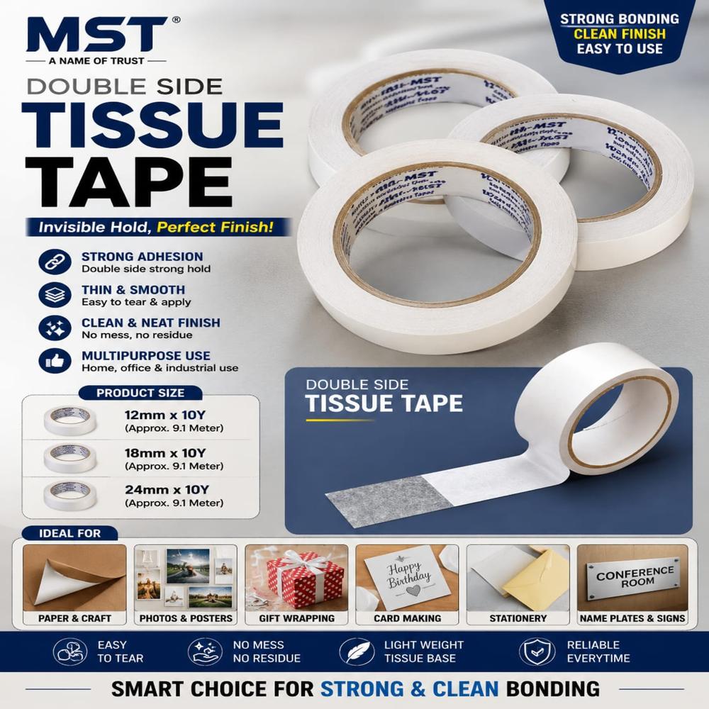 White Adhesive Tissue Tapes - Material: Kraft Paper