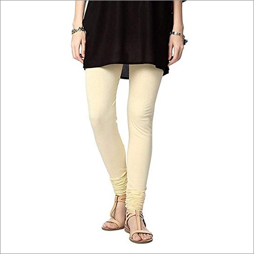 Cream Cotton Leggings - Cotton Material, Plain Dyed, Cream Colour | Cool Dry Feature, Casual Dress Type, All Season Wear