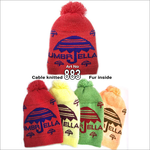 Cable Knitted Printed Beanie Cap