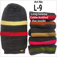 Knitted Long Beanie Cap - Wool Material, Different Sizes Available, Multicolor Design | Soft Fleece Lining For Enhanced Comfort And Heat Retention