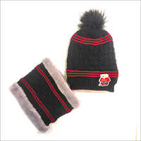 Winter Beanie Cap With Neck Warmer - Thermal Spun Acrylic, Multicolor Design | Stylish Fur Cap For Outdoor Activities, Stretchable And Warm
