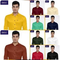 Mens Plain Satin Shirts - 100% Pure Cotton Material, Classic Collar, Full Sleeves, Plaid Pattern, 10 Color Variations | Breathable, Cool Dry, Washable