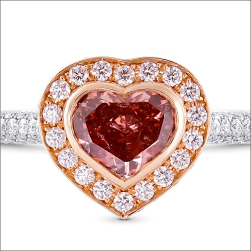 2.41 Carat Fancy Shape Deep Pink Heart Cut Shape Diamond Halo 18K Gold Ring With Real Gems By REAL GEMS
