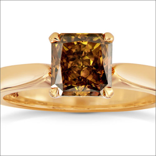 1.40 Carats Fancy Deep Brown Orange Radiant Cut Diamond Gold Solitaire Ring