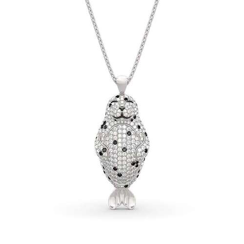 Fancy Seal Diamond Pendants In Synthetic Diamonds And Black Diamonds 10K White Gold
