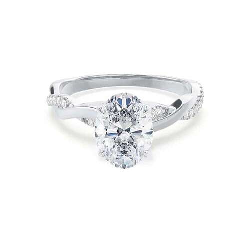 Oval Shape Diamond Rings In Synthetic Diamonds 14K White Gold 1.5 CT