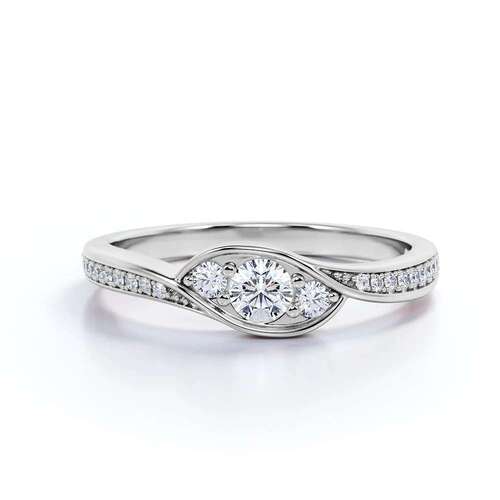 Wedding Diamond Rings In Synthetic Diamonds 14K White Gold Pave Channel three Stone Diamond Ring