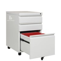 Powder Coating High Quality 3 Drawer Steel Office Use White Metal File Storage Mobile Pedestal Cabinet