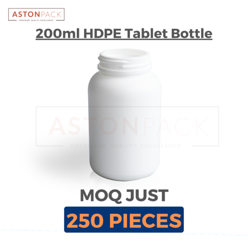 White HDPE Round Capsule Bottle - 200cc