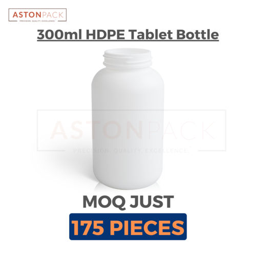 White HDPE Round Capsule Bottle - 300cc